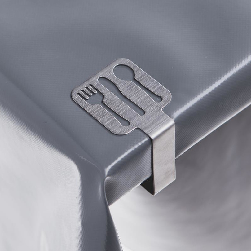 4x tafelkleed klemmen zilver met bestek uitsnede 4 7 x 4 5 cm rvs